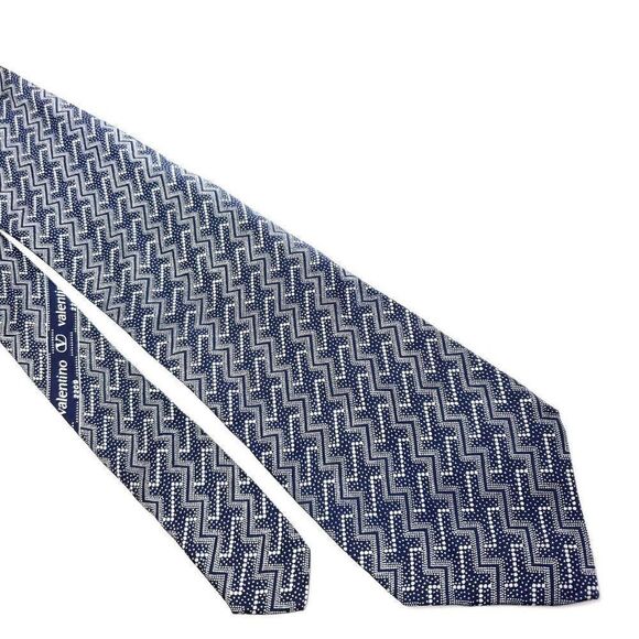 Valentino Cravatte Blue Abstract‎ Woven Short Silk Tie - Picture 1 of 7
